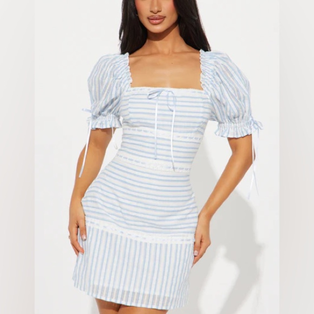 Fashion Nova White and Blue Striped Mini Dress